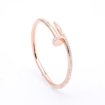 Alibaba Fashion Bracelets 18K Rose Gold Plated Stunning Nail Bangle Bracelet-Hinged with Cubic Zirconia Stainless Steel, 18K Gold Plated